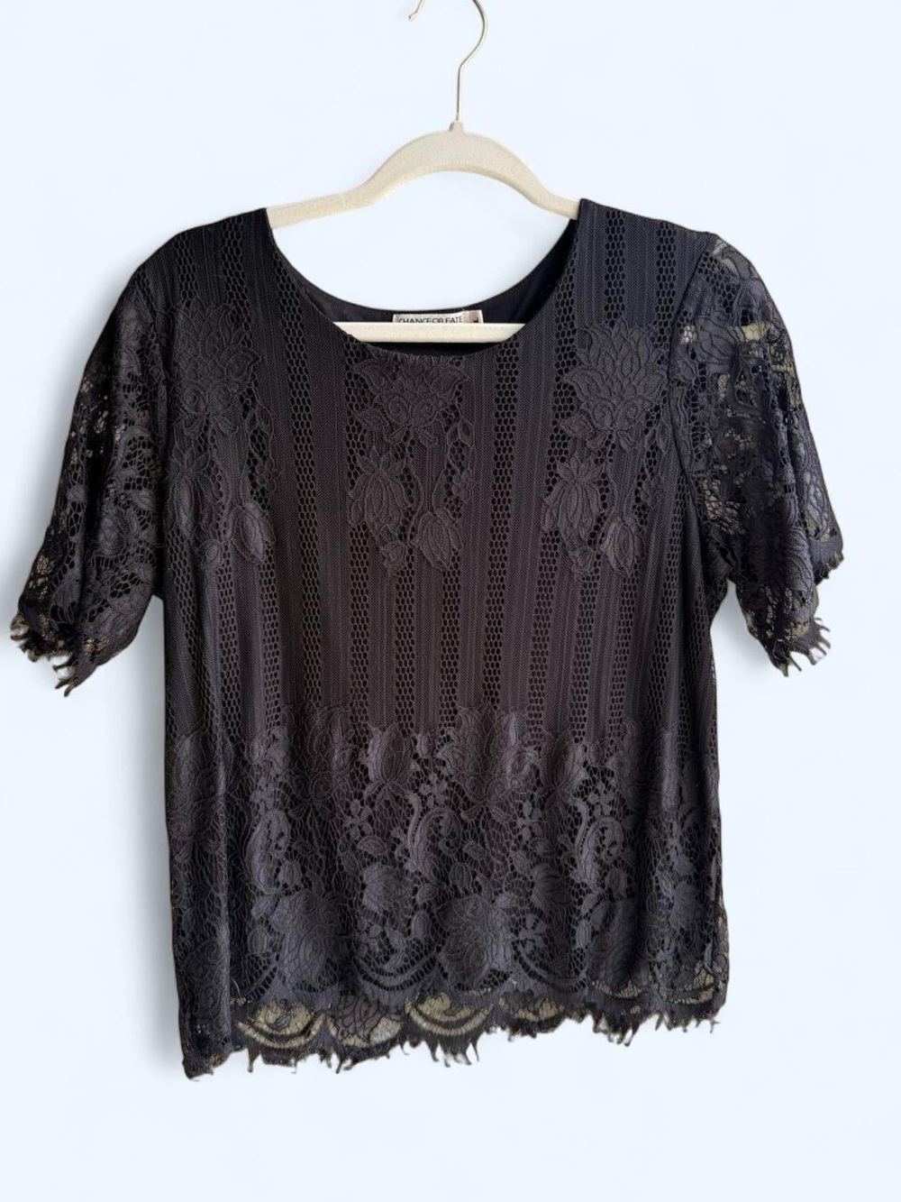 Chance or Fate Black Floral Lace Short Sleeve Top